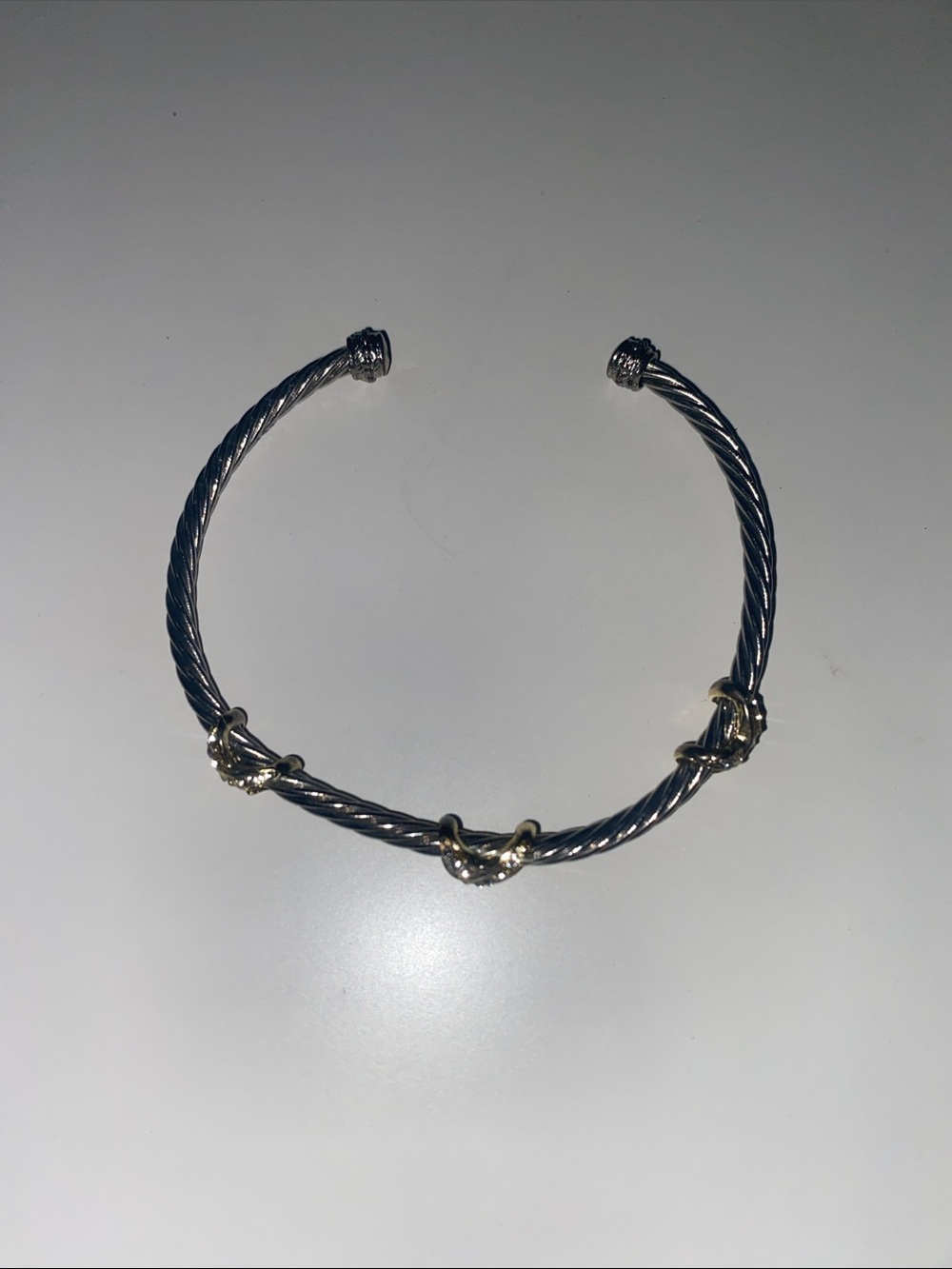 Silver-Tone Twist Cable Cuff Bracelet with Gold Accents